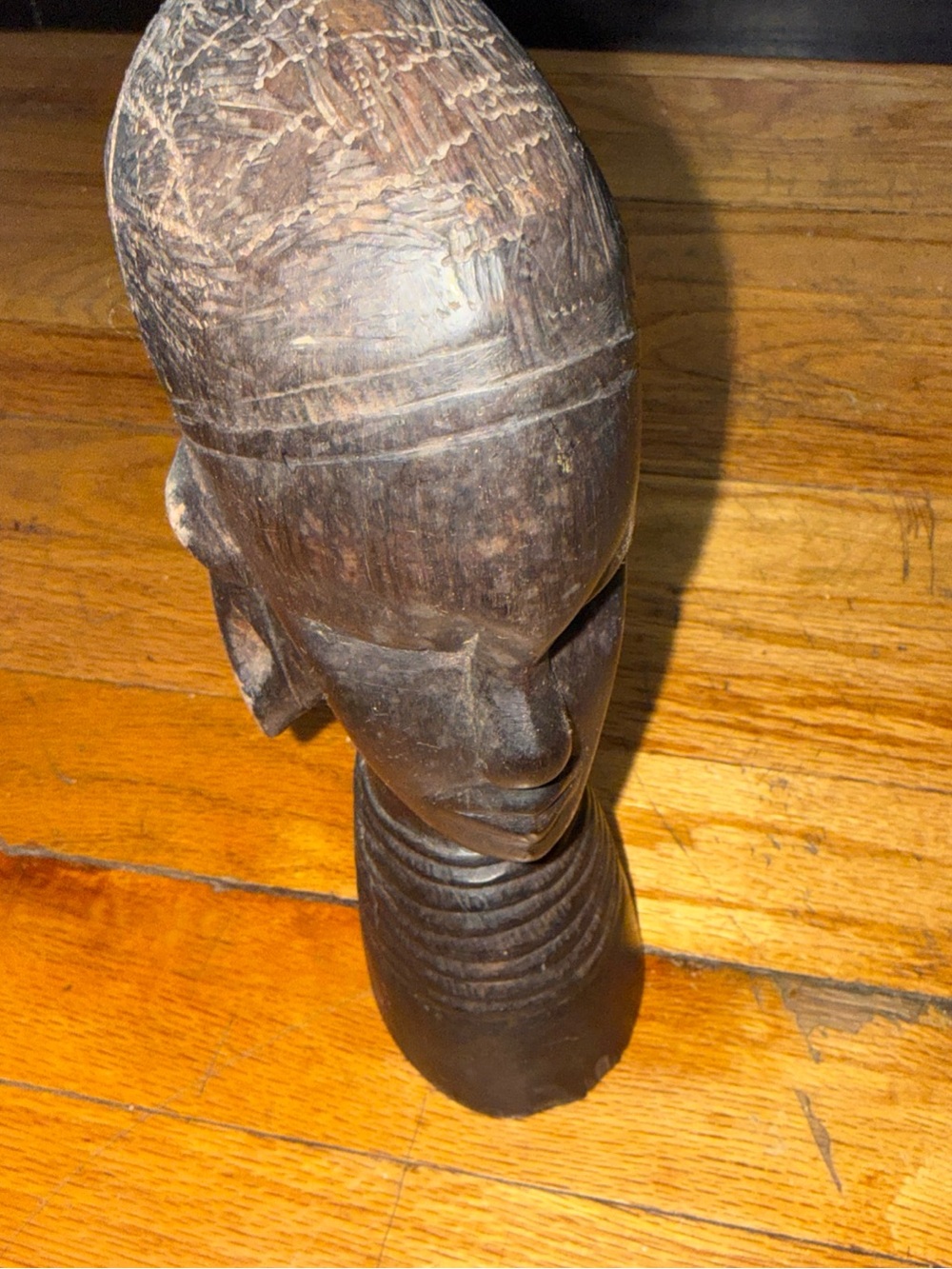 Hand-Carved Brown Wooden Art Bust - Decorative Home Sculpture